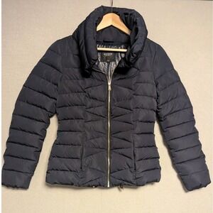 GUESS Down Jacket Navy Blue Women's Puffer Full Zip Mock Neck Sz Medium Winter